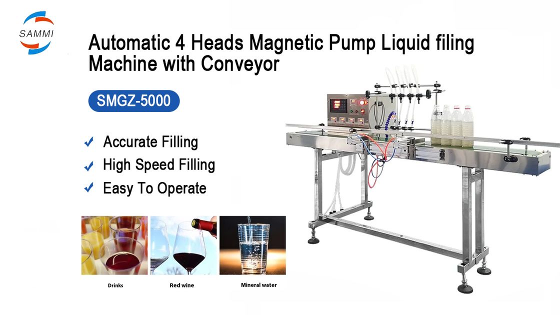 자동 4개의 머리의 자기 펌프 액체 충전 기계 PET 소용 유리 과일 주스 음료 우유 병 소형 충전