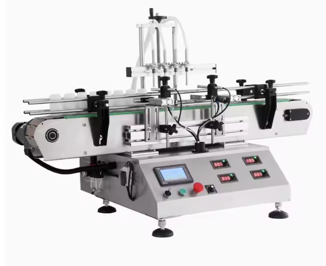 액체 충전 기계 데스크톱 자동 소 에센셜 오일 향수 액체 병 충전 캡 및 라벨링 기계 4 머리가