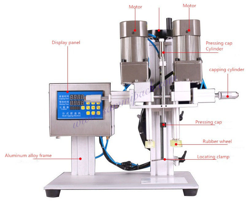 고품질 20mm-50mm 스크류 실링 캡핑 머신 반자동 전기 모터 구동 식품 적용 1년 보증